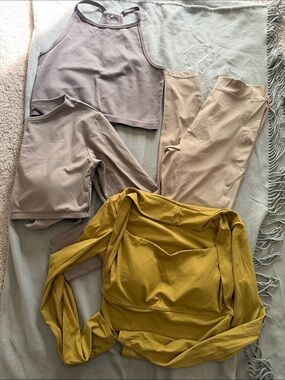 Amazon Women's Neutral Taupe and Mustard Activewear Set